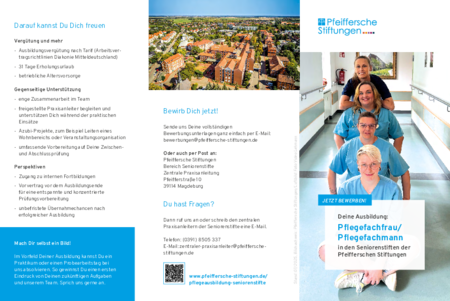 Flyer Pflegeausbildung in den Seniorenstiften